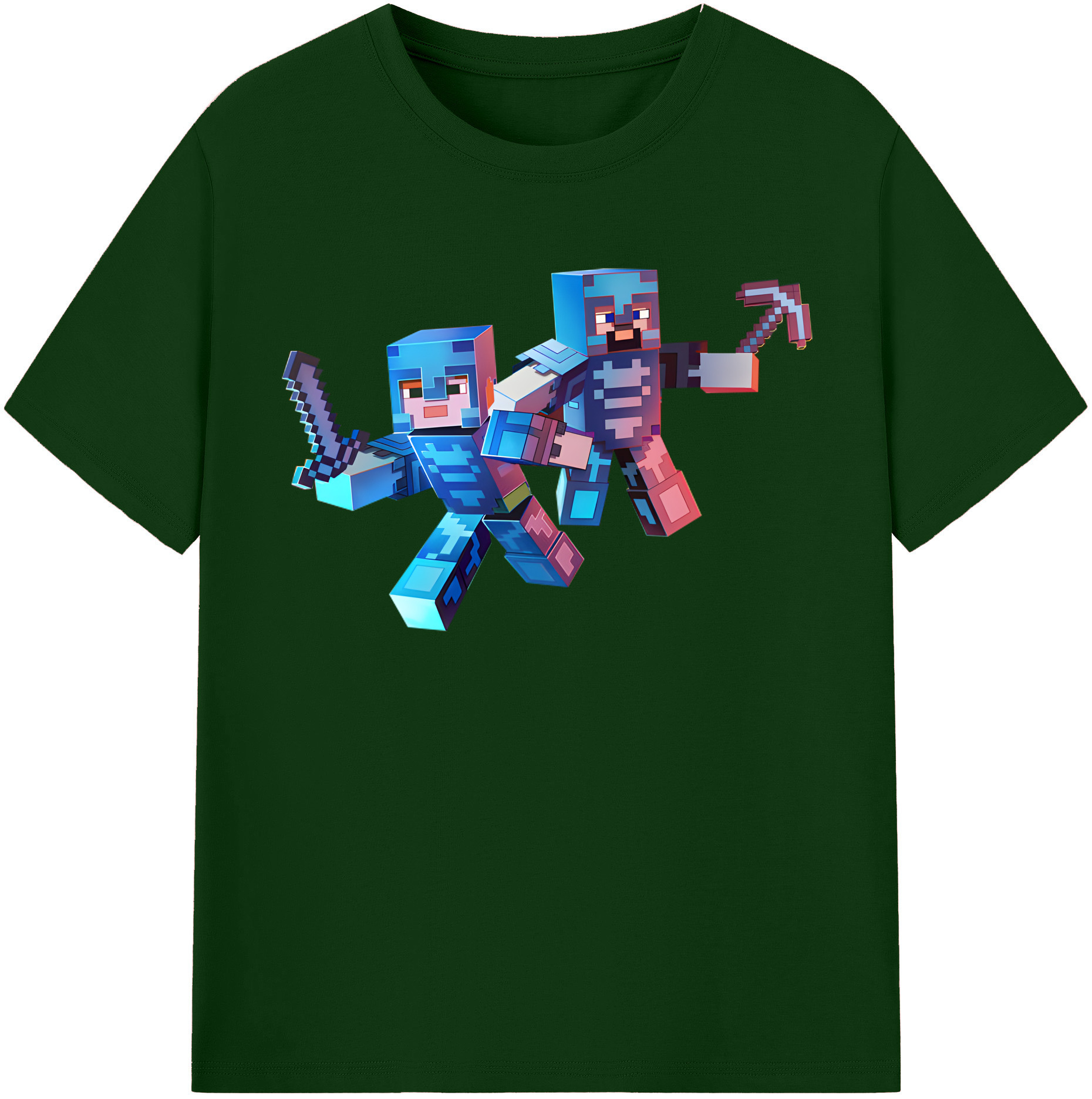 （画像用） マインクラフト ブロックの世界 Minecraft MC Block world 綿100％半袖Tシャツ（フロントプリント）